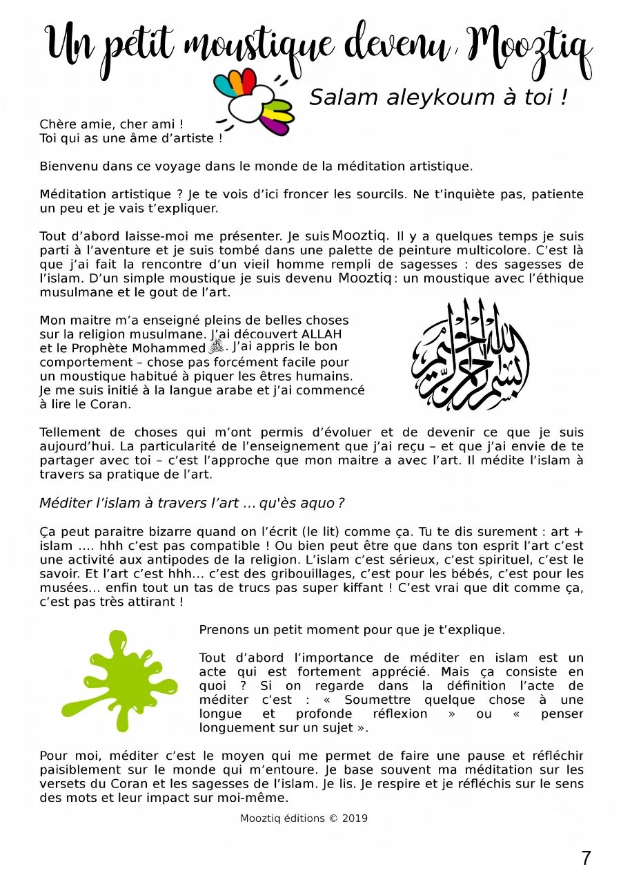 Page 7 du livret, Un petit moustique devenu Mooztiq, Le carnet de voyage de Mooztiq
