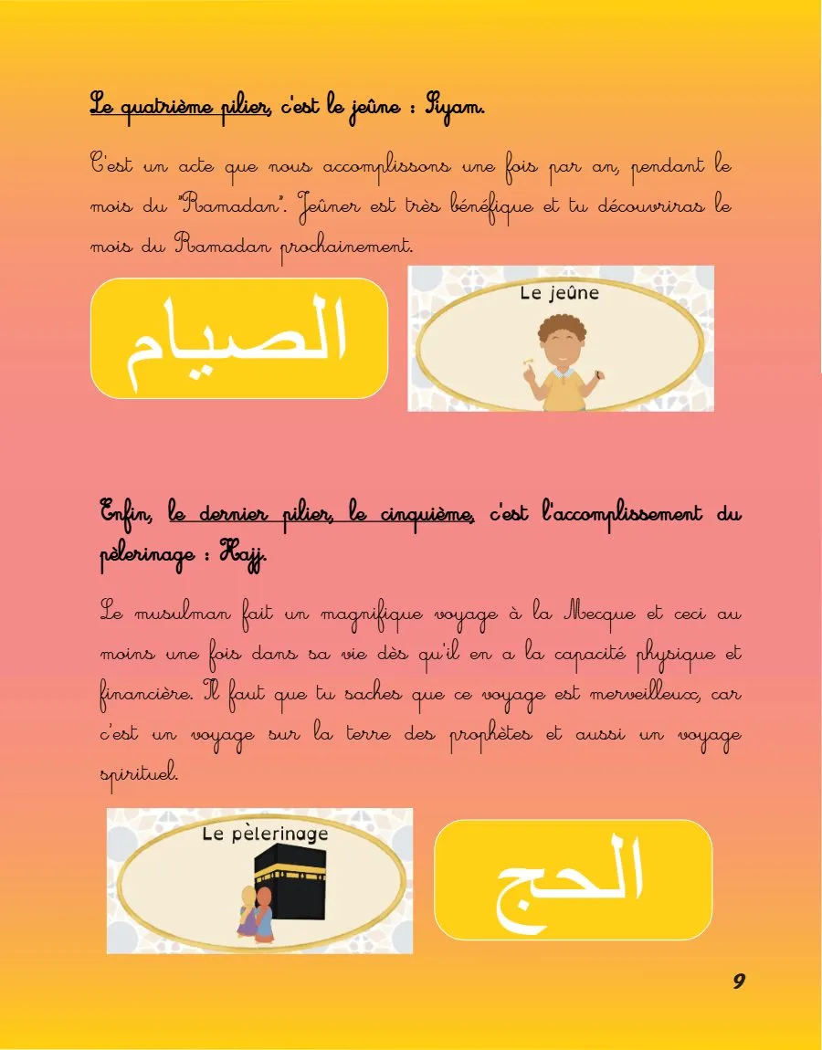 Page 9 du magazine, L'histoire : les 5 piliers de l'islam, Magazine Mooztiq n°1