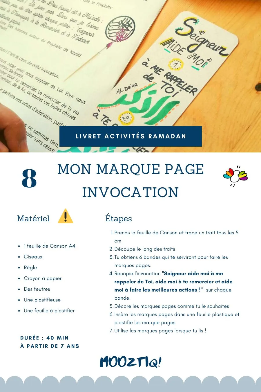 Page 10 du livret, Le Coran, les invocations et l'arabe, 30 activités pour Ramadan