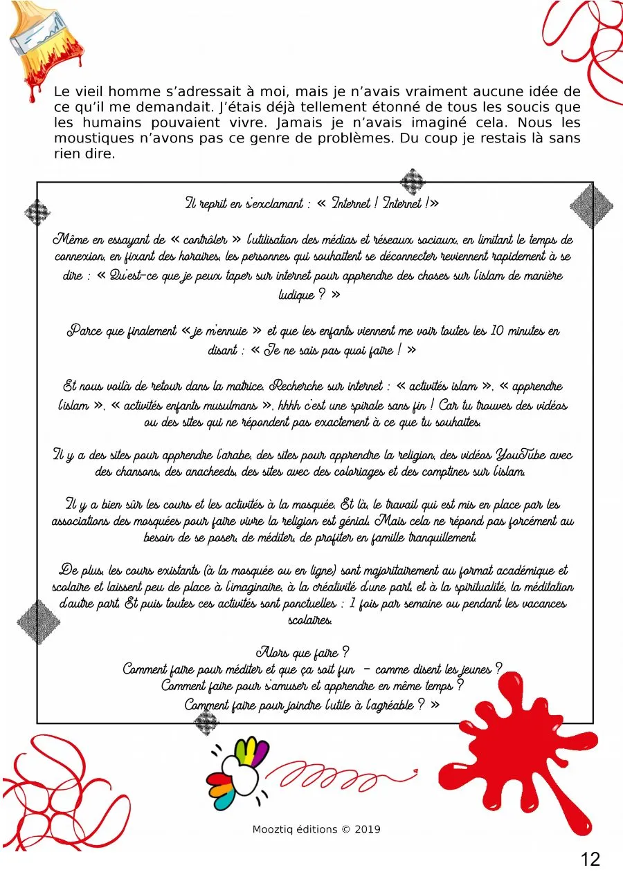 Page 12 du livret, Un petit moustique devenu Mooztiq, Le carnet de voyage de Mooztiq