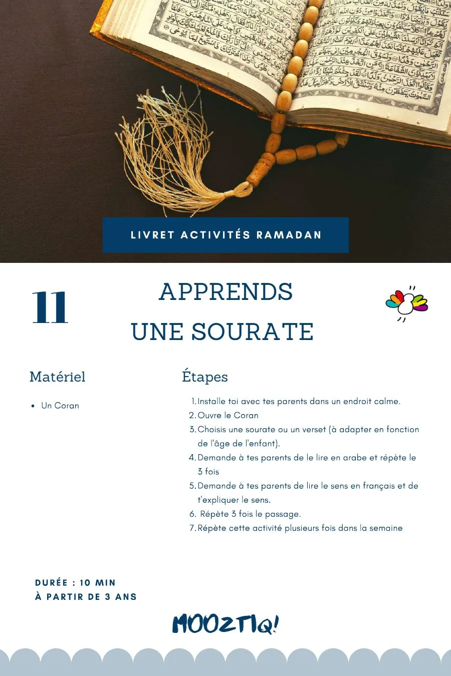 Page 13 du livret, Le Coran, les invocations et l'arabe, 30 activités pour Ramadan