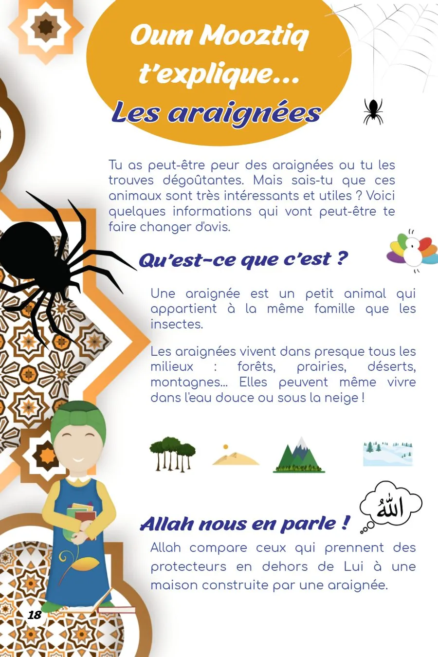 Page 18 du magazine, Oum Mooztiq t'explique : les araignées, Magazine Mooztiq n°4