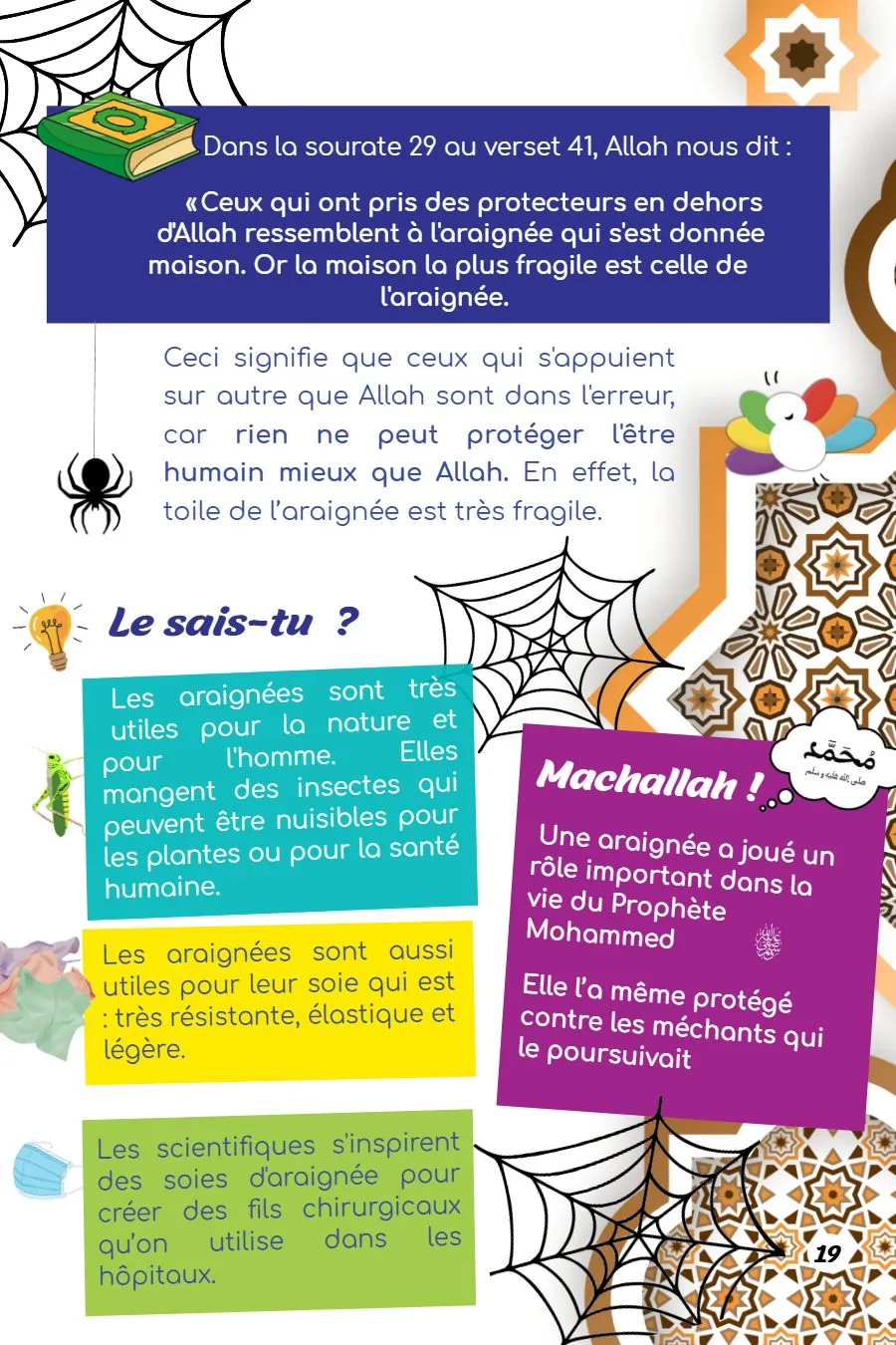 Page 19 du magazine, Oum Mooztiq t'explique : les araignées, Magazine Mooztiq n°4