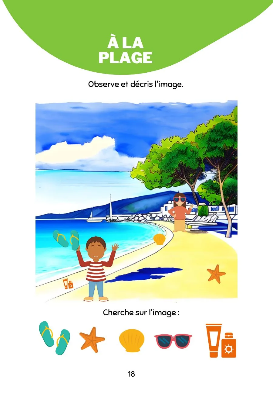 Page 20 du livret, À la plage, Mooztiq part en vacances
