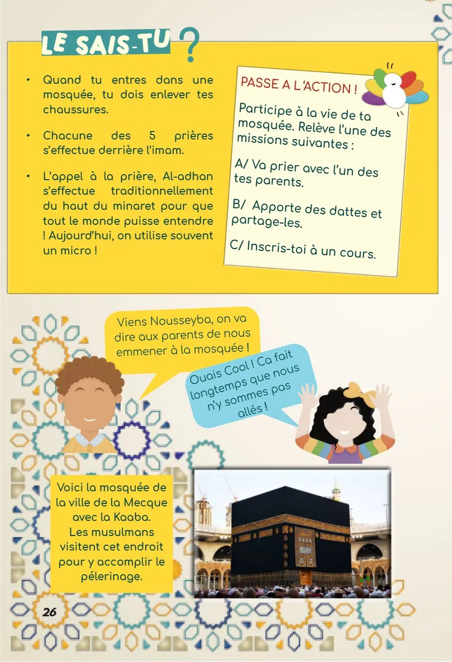 Page 26 du magazine, Oum Mooztiq t'explique : la mosquée, Magazine Mooztiq n°2