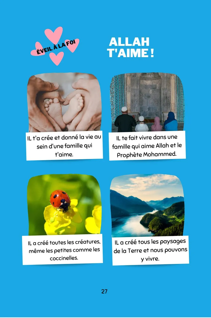 Page 29 du livret, Allah t'aime ! et le marque-page merci, Mooztiq part en vacances