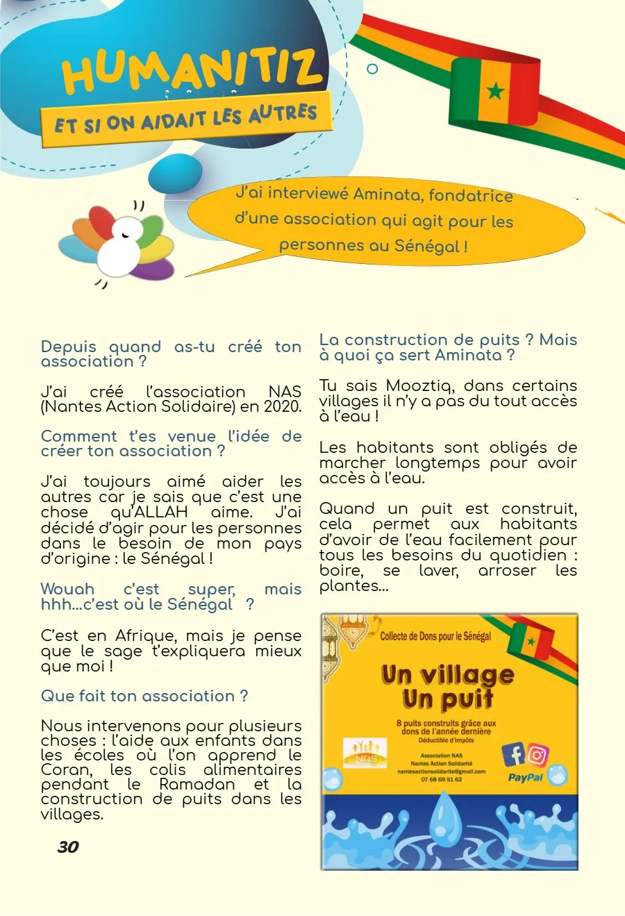 Page 30 du magazine, Humanitiz : des puits au Sénégal, Magazine Mooztiq n°2