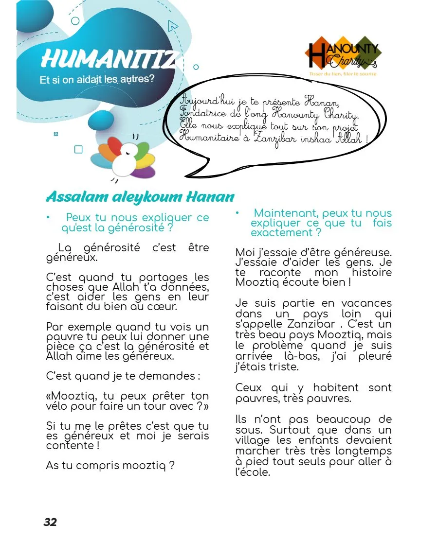 Page 32 du magazine, Humanitiz : une école à Zanzibar, Magazine Mooztiq n°1