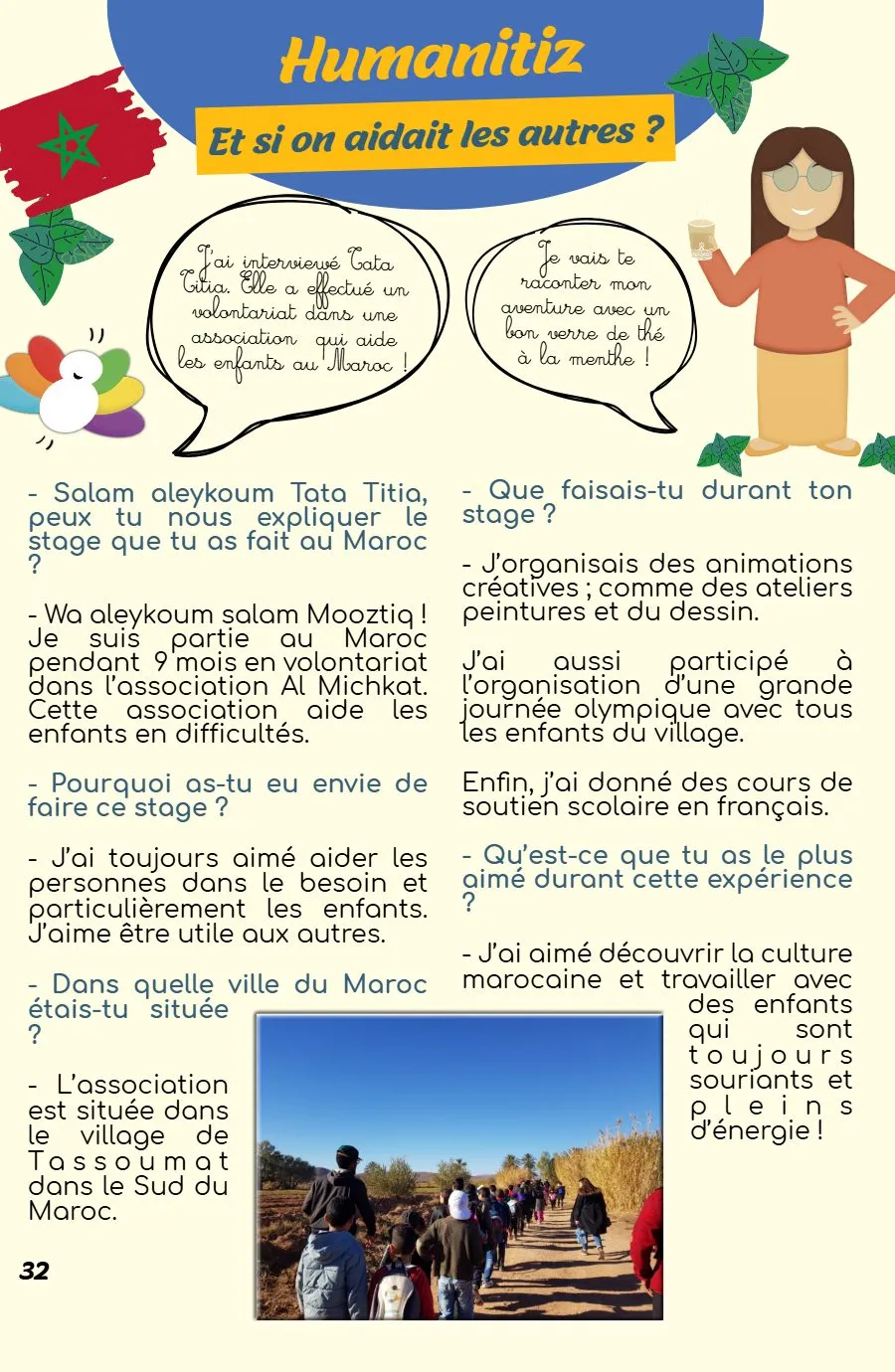 Page 32 du magazine, Humanitiz au Maroc, Magazine Mooztiq n°3