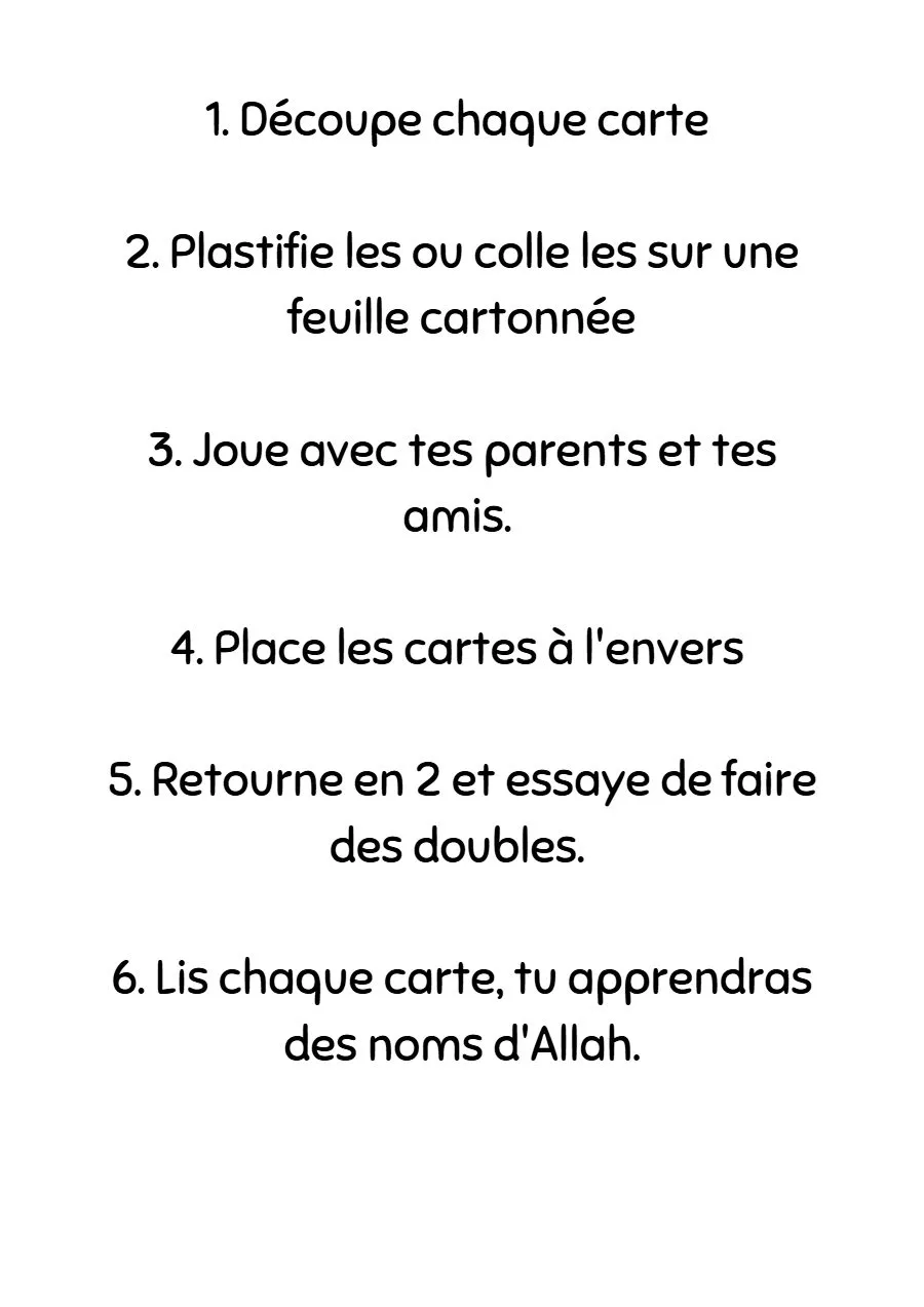 Page 33 du livret, Le memory des Noms d'Allah, Cahier d'activités Ramadan 2023