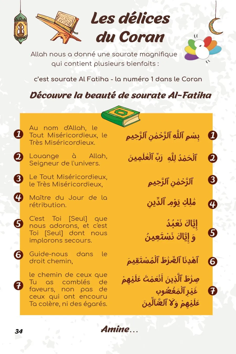 Page 34 du magazine, Les délices du Coran : Al-Fatiha, Magazine Mooztiq n°4