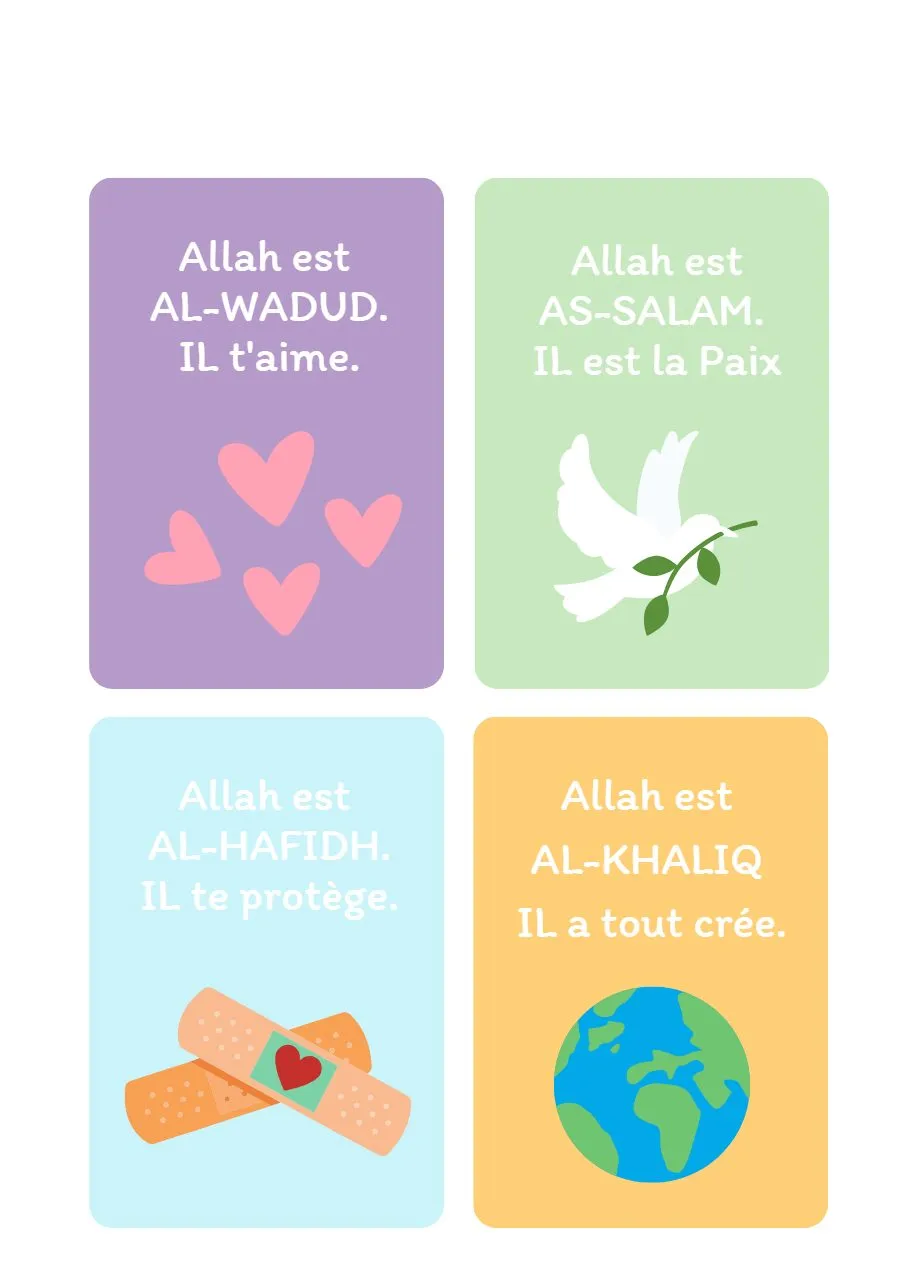 Page 35 du livret, Le memory des Noms d'Allah, Cahier d'activités Ramadan 2023