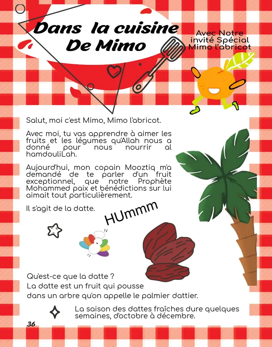 Page 36 du magazine, Dans la cuisine de Mimo : la datte, Magazine Mooztiq n°1