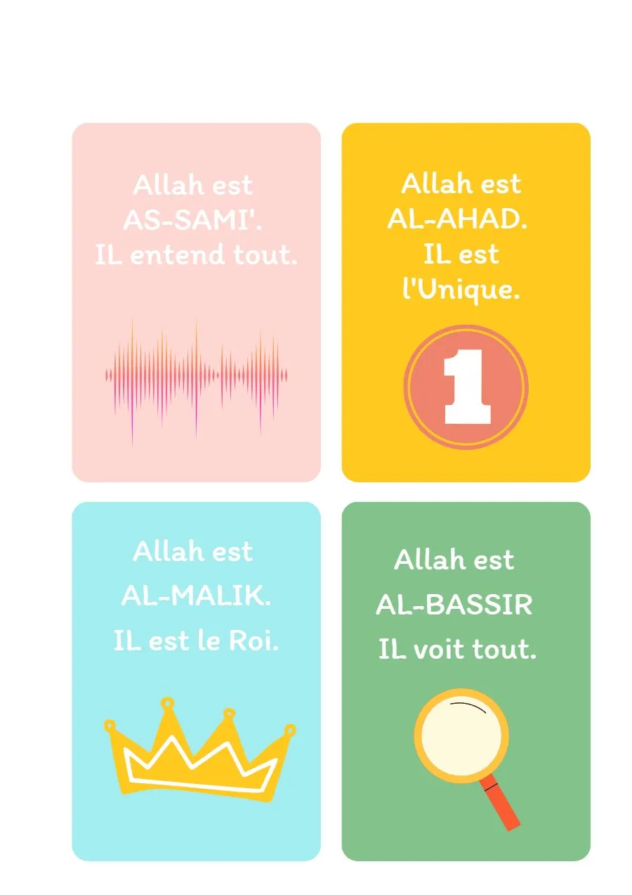 Page 37 du livret, Le memory des Noms d'Allah, Cahier d'activités Ramadan 2023