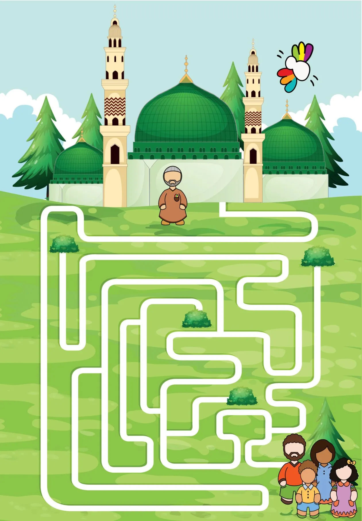Le labyrinthe : la famille de Mooztiq en bas, la mosquée et le Sage en haut